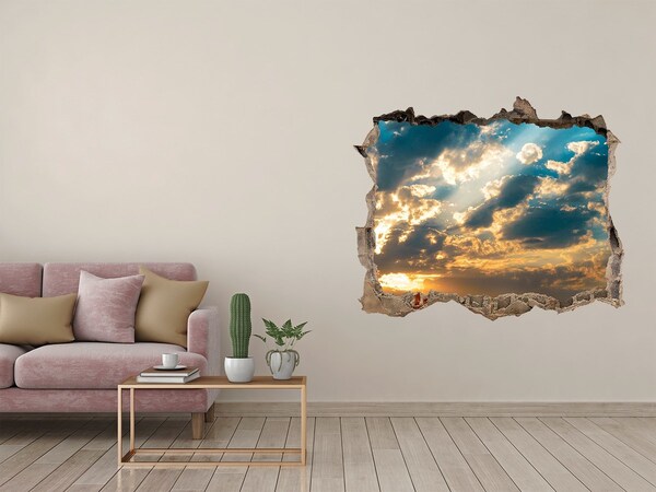 Pegatina de vinilo agujero 3d para pared Cielo con nubes al atardecer