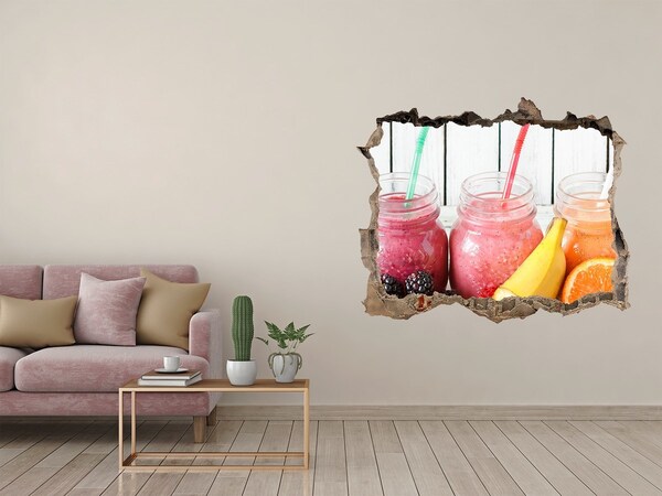 Vinilo pared rota 3d efecto realista Batidos de frutas en un agujero en la pared