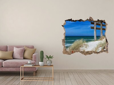 Vinilo pared rota 3d efecto realista Playa tropical con muelle de madera