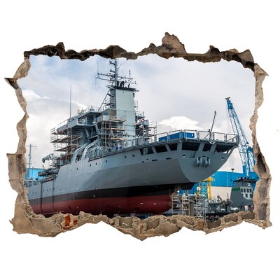 Vinilo pared rota 3d efecto realista Un barco en el astillero