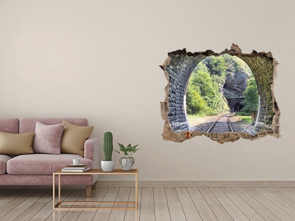 Vinilo pared rota 3d efecto realista Vías ferroviarias en el bosque