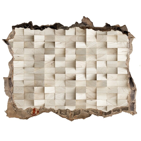 Pegatina de vinilo agujero 3d para pared Una pared dañada con un mosaico de madera