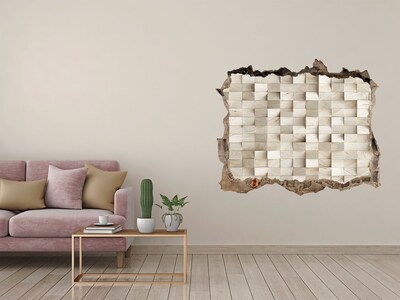 Pegatina de vinilo agujero 3d para pared Una pared dañada con un mosaico de madera