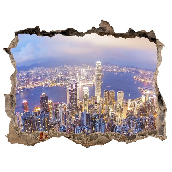 Pegatina de vinilo agujero 3d para pared Vista de Hong Kong de noche