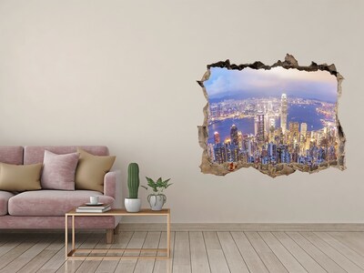 Pegatina de vinilo agujero 3d para pared Vista de Hong Kong de noche