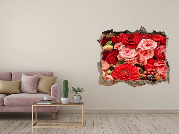 Vinilo pared rota 3d efecto realista Explosión floral en hormigón