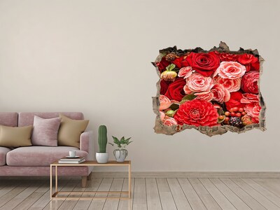 Vinilo pared rota 3d efecto realista Explosión floral en hormigón
