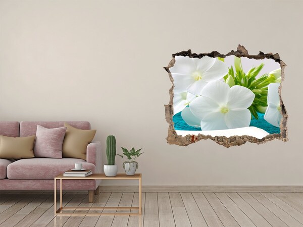Vinilo pared rota 3d efecto realista Un paraíso de flores detrás del muro