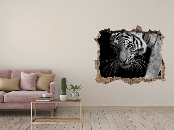 Pegatina de vinilo agujero 3d para pared Tigre en un agujero en la pared