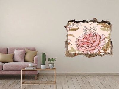 Pegatina de vinilo agujero 3d para pared Patrón floral sobre fondo rosa