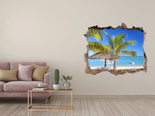 Trampantojo de pared rota efecto profundidad Playa tropical con palmeras
