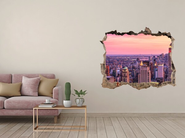 Pegatina de vinilo agujero 3d para pared Puesta de sol sobre la ciudad