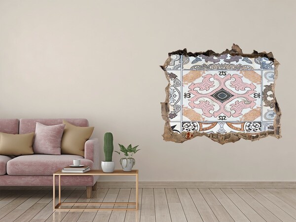 Pegatina agujero en la pared autoadhesiva Un suelo desgastado con baldosas de colores