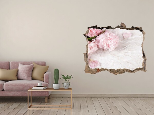 Pegatina de vinilo agujero 3d para pared Flores en un muro desmoronado