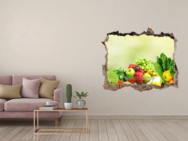 Trampantojo de pared rota efecto profundidad Frutas y verduras en el paraíso
