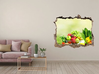 Trampantojo de pared rota efecto profundidad Frutas y verduras en el paraíso