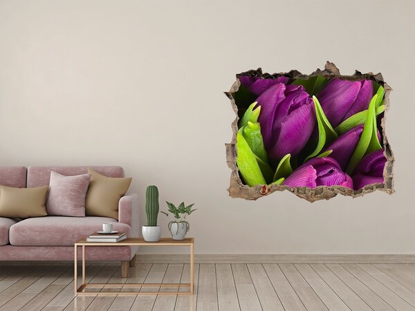 Vinilo pared rota 3d efecto realista Flores en hormigón