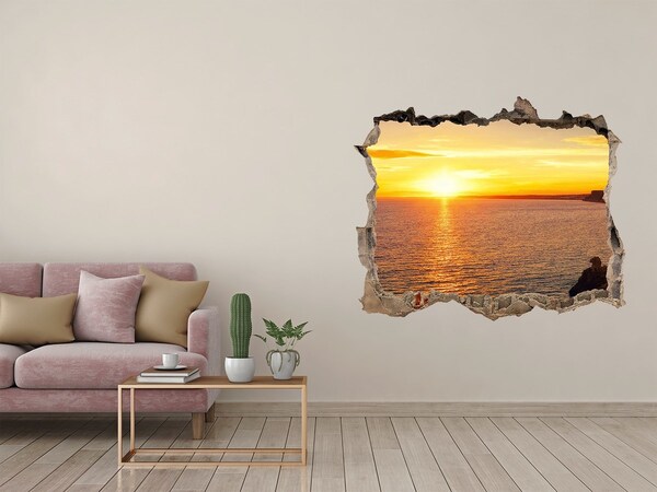 Pegatina de vinilo agujero 3d para pared Puesta de sol sobre el mar