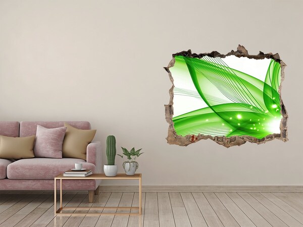 Vinilo pared rota 3d efecto realista Ola verde de luz