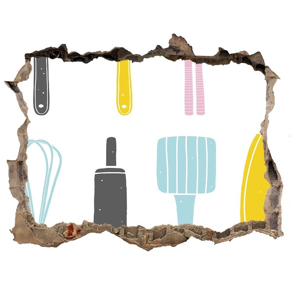 Samoprzylepna naklejka Kuchenne narzędzia w dziurze w ścianie