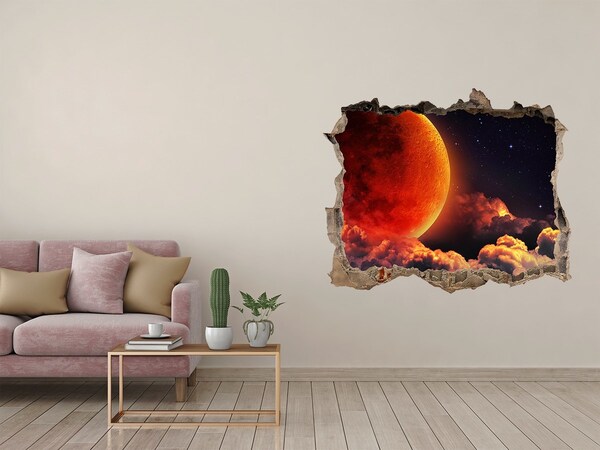 Vinilo pared rota 3d efecto realista Noche de luna en las nubes