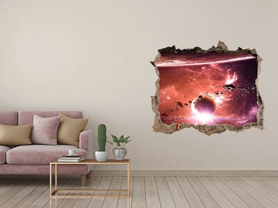 Vinilo pared rota 3d efecto realista Viaje espacial a través de un agujero en la pared