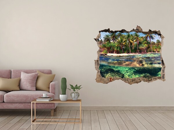 Vinilo pared rota 3d efecto realista Paraíso tropical detrás del muro