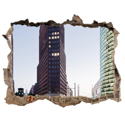 Pegatina de vinilo agujero 3d para pared Vista de la ciudad moderna