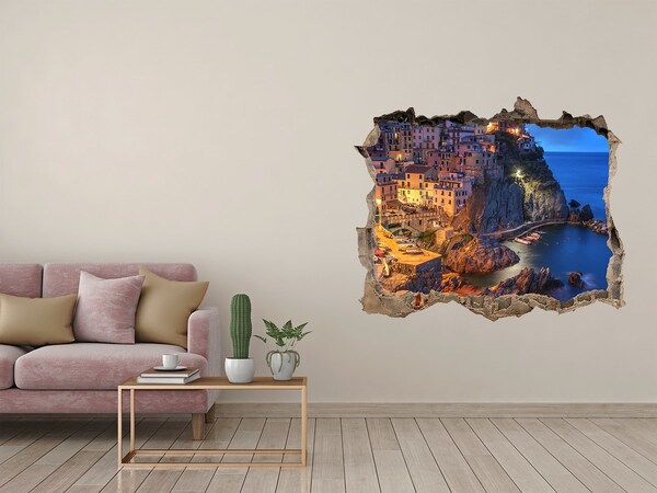 Vinilo pared rota 3d efecto realista Un pintoresco pueblo costero