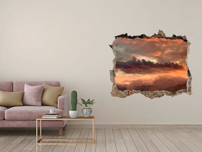 Vinilo pared rota 3d efecto realista Atardecer en las montañas