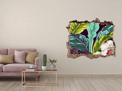 Vinilo pared rota 3d efecto realista Jardín tropical en un agujero en la pared