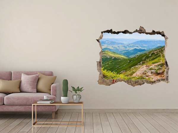 Vinilo pared rota 3d efecto realista Paisaje de montaña con un camino