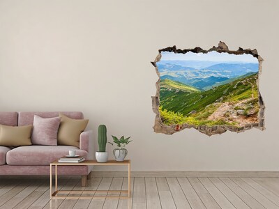 Vinilo pared rota 3d efecto realista Paisaje de montaña con un camino