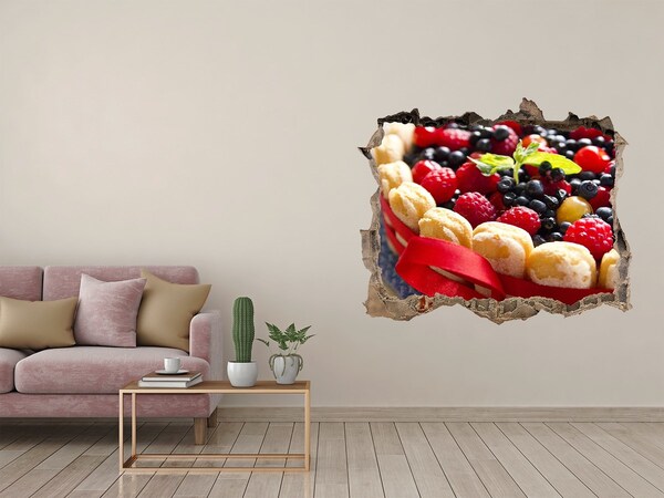 Trampantojo de pared rota efecto profundidad Pastel de frutas de agujero en la pared