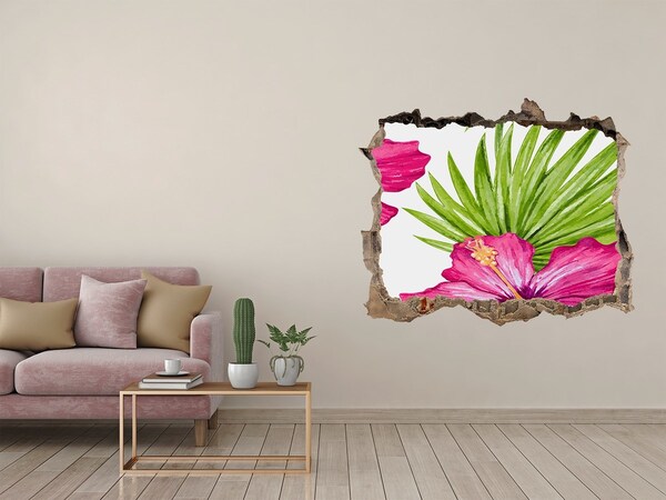 Pegatina de vinilo agujero 3d para pared Paraíso tropical con hibisco