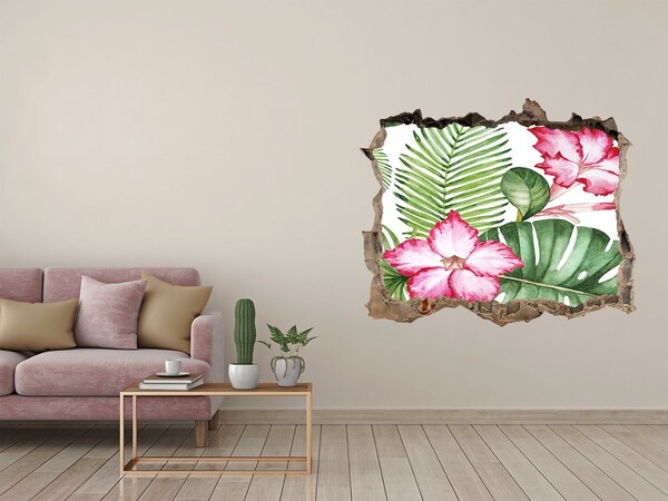 Pegatina de vinilo agujero 3d para pared Jardín tropical en un agujero en la pared