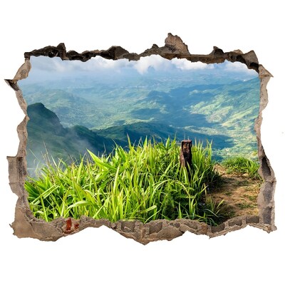 Pegatina de vinilo agujero 3d para pared Un valle verde en las montañas