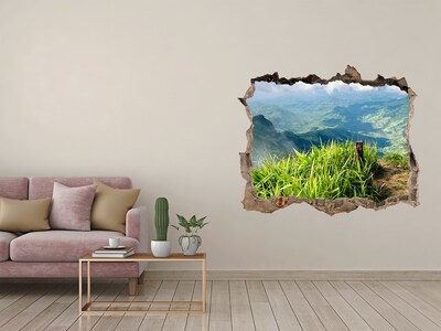 Pegatina de vinilo agujero 3d para pared Un valle verde en las montañas