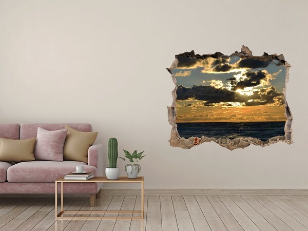 Trampantojo de pared rota efecto profundidad Puesta de sol sobre el mar