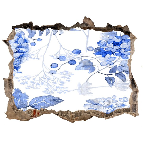 Pegatina de vinilo agujero 3d para pared Vista de flores a través de un agujero en la pared