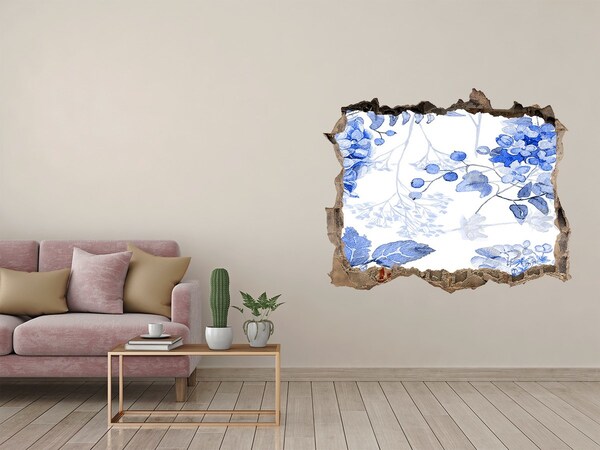 Pegatina de vinilo agujero 3d para pared Vista de flores a través de un agujero en la pared