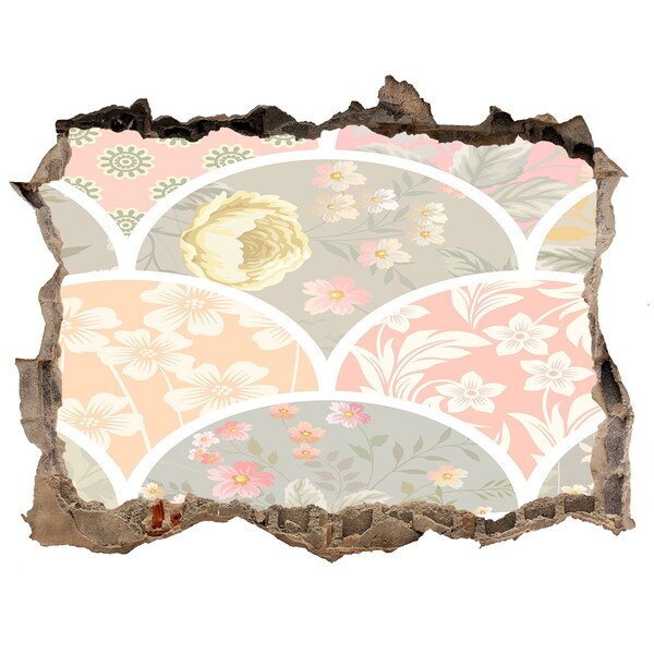 Vinilo pared rota 3d efecto realista Patrón floral detrás de una pared dañada