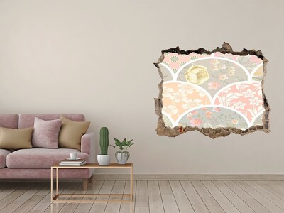 Vinilo pared rota 3d efecto realista Patrón floral detrás de una pared dañada