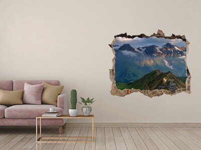 Vinilo pared rota 3d efecto realista Paisaje de montaña detrás del agujero en la pared