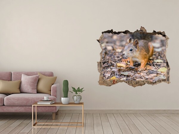 Vinilo pared rota 3d efecto realista Ardilla en el bosque