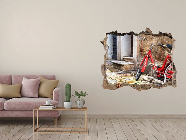 Pegatina agujero en la pared autoadhesiva Una bicicleta roja en una calle encantadora
