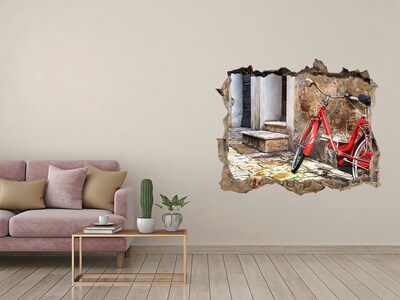 Pegatina agujero en la pared autoadhesiva Una bicicleta roja en una calle encantadora