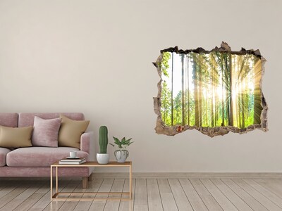 Vinilo pared rota 3d efecto realista Claro del bosque bajo los rayos del sol