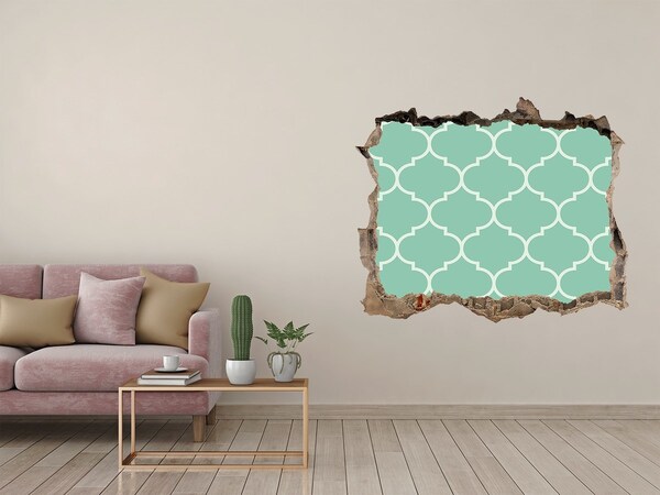 Trampantojo de pared rota efecto profundidad Mosaico verde sobre el fondo de una pared dañada