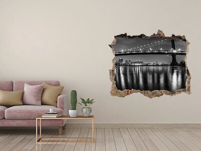 Pegatina de vinilo agujero 3d para pared Puente de Manhattan de noche